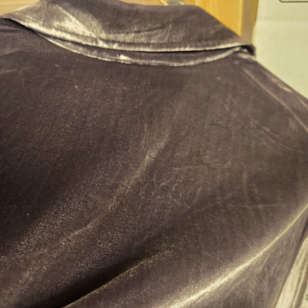 Soft Surroundings Vintage Crushed Velvet Silk Blend Full Zip Blouse Gray S Small - Picture 11 of 12